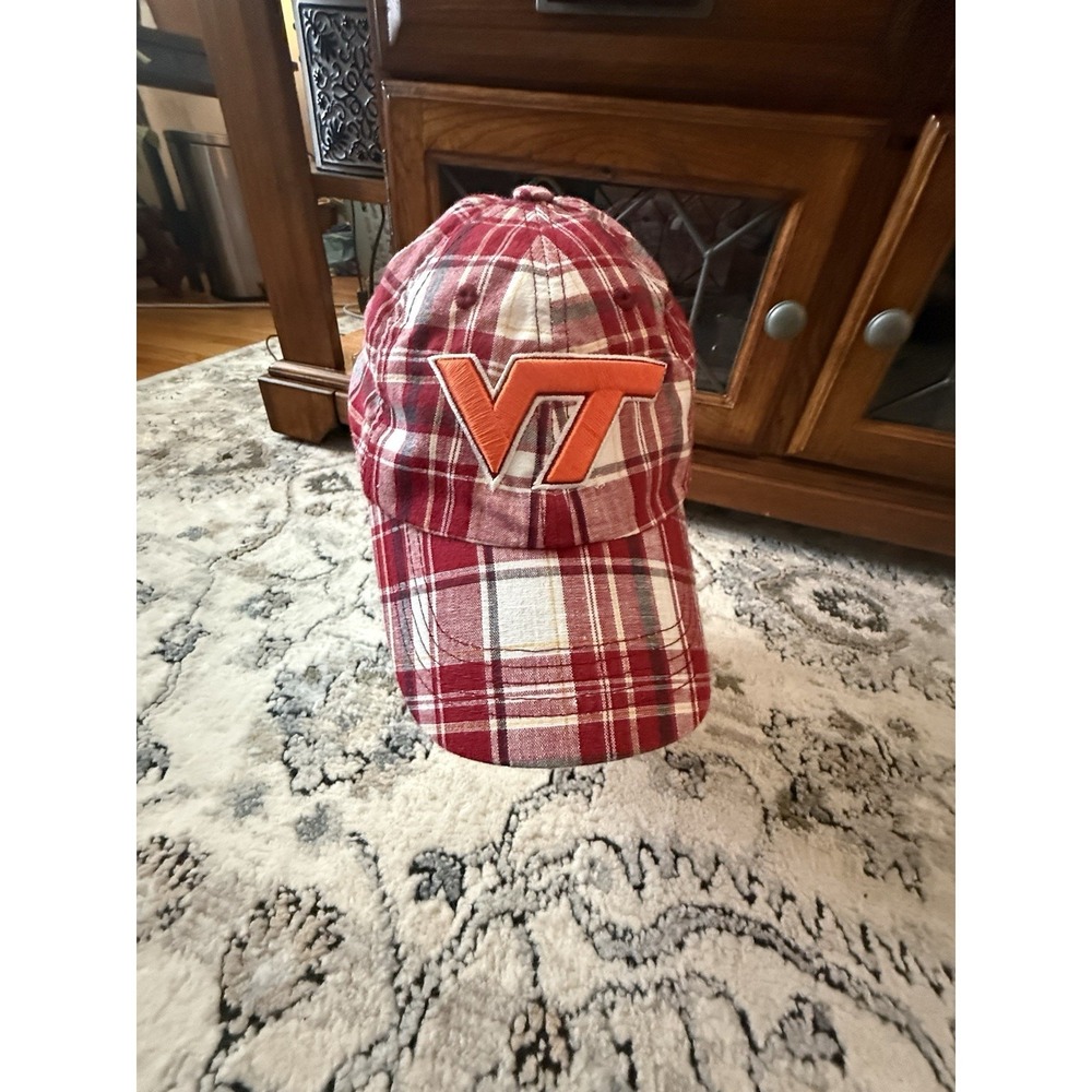 Virginia Tech Hokies VT Cotton Adjustable Hat Cap NCAA Plaid Print EUC